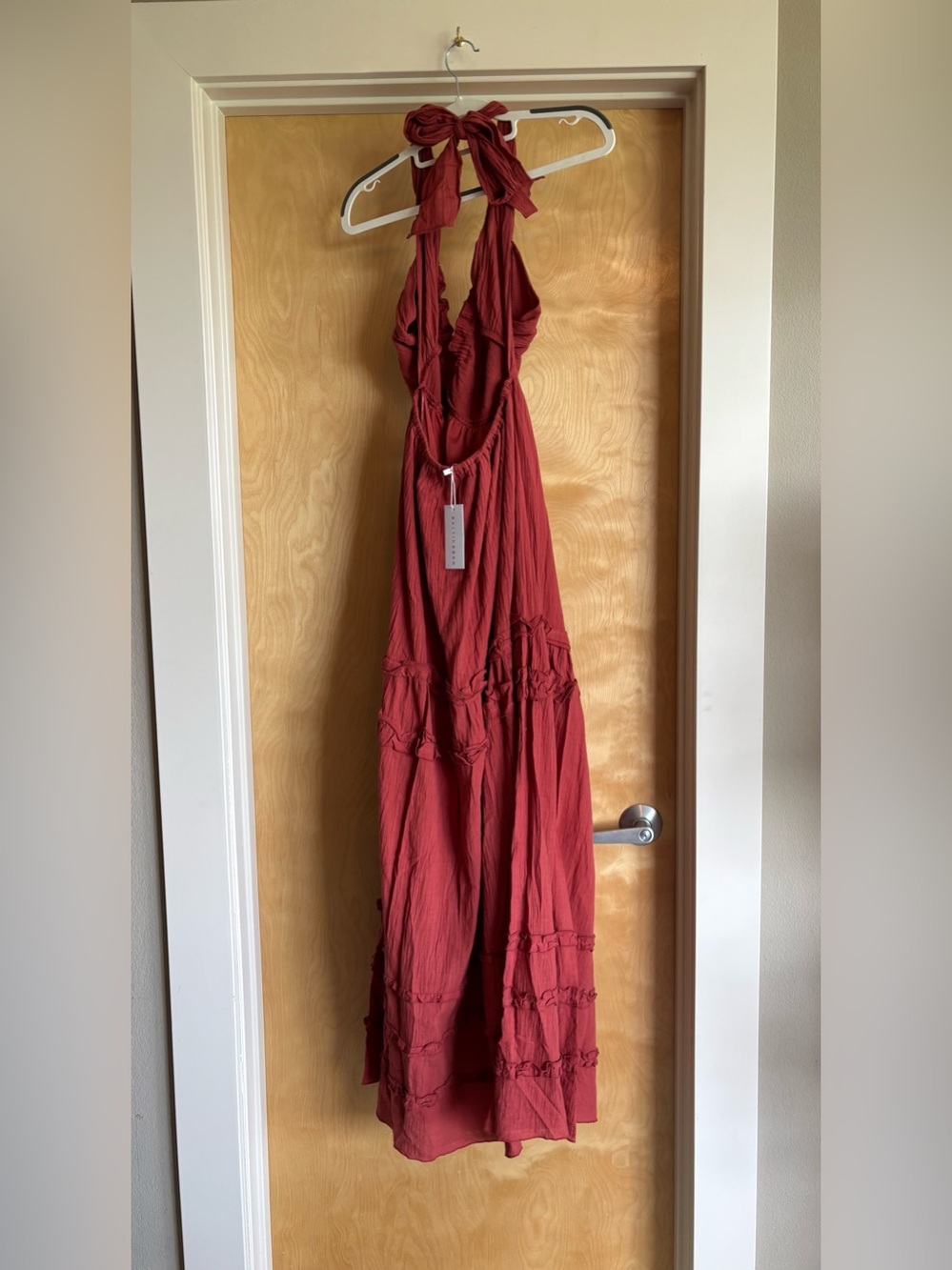 Baltic Born Rust Tiered Ruffle Halter Maxi Dress Open Back NWT Sz M - Picture 3 of 5